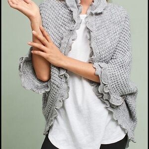 Moth | Charcoal Ruffled Women's Shrug Sweater | XS | Waffle Knit